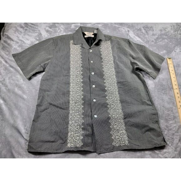 Da Vinci California Shirt Mens Medium‎ Black striped Charlie Sheen embroidered - Picture 1 of 7
